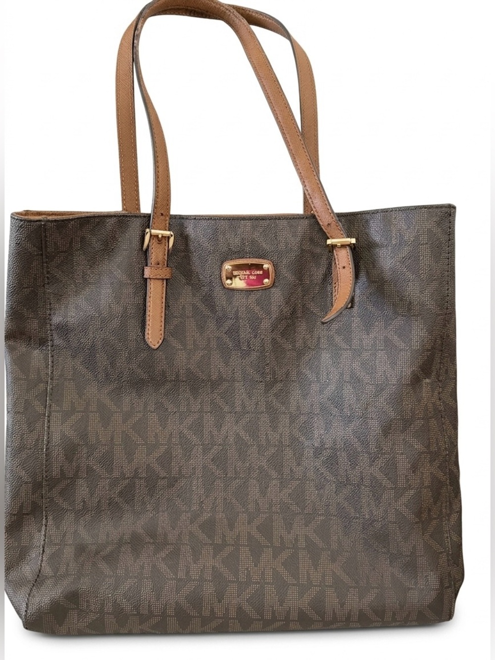 Michael Kors Kimberly Large Monogram Tote Bag Brown Luggage Shoulder Purse